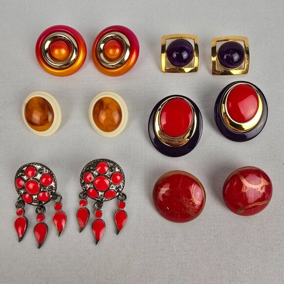Vintage 90s Red & Orange Pierced Earrings - Picture 1 of 9